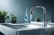 modern, minimalist faucet exhibits a solitary droplet of water as it descends, symbolizing the significance of conservation and responsible water usage