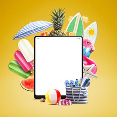 Wall Mural - Digital tablet and beach accessories