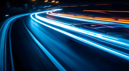 Wall Mural - blue car lights at night. long exposure