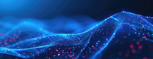 Neon Blue Abstract Network of Dots and Lines Background.