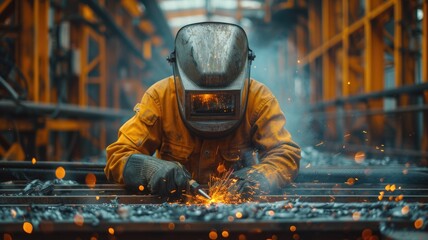 Canvas Print - Welder welding sheet metal