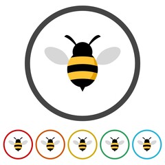 Sticker - Bee icon. Set icons in color circle buttons