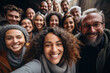 © vefimov - Group of people posing together and taking selfie. This image can be used to showcase friendship, social gatherings, or capturing moments with loved ones