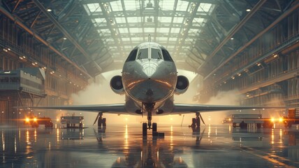 Large aircraft in aircraft maintenance hangar