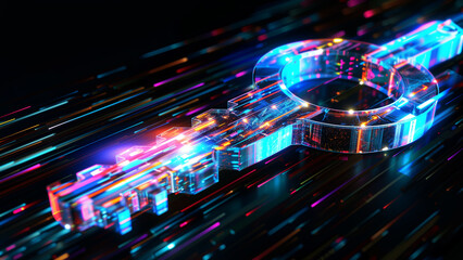 Wall Mural - Cybernetic Security: A Holographic Digital Key