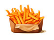 Illustration of sweet potato fries in a box on white background 