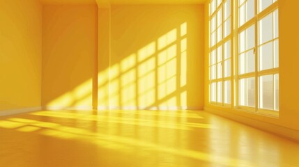 Wall Mural - Empty space in yellow color. Studio room with window