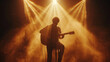 © Keitma - Guitarist strumming an acoustic guitar on stage , famous guitar player concept image