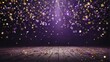 Shiny bright stars and confetti falling on stage, sparkling glowing purple concept abstract background from Generative AI