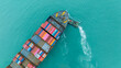 © Yellow Boat - tug boat are pulling Cargo container ship to customs port import export goods to cargo yard port to customs. concept logistics transportation and shipping..