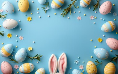 Wall Mural - Easter party concept. Top view photo of easter bunny