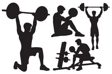 Gym man activity silhouette set vector illustration