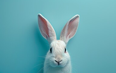 Wall Mural - White rabbit ear on pastel blue background. Easter rabbit