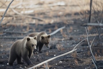 Canvas Print - pair of bears in a clear, unburned patch