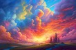 A colorful sky painting with fluffy clouds. Generative AI
