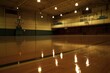 gym lights reflecting on shiny court with no one present