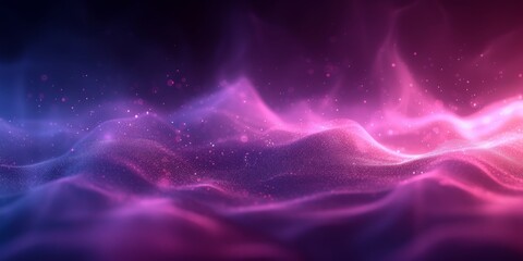 Fototapete - A Mesmerizing Digital Seascape Where Sparkling Particles Dance Over Ethereal Purple Waves, Generative AI