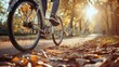 Close up of a biker riding a bike through the forest road