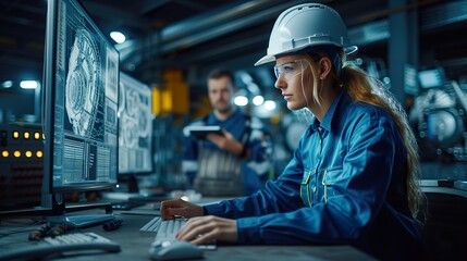 Wall Mural - Portrait of a young engineer stand with a smile and cross your arms with confidence. Wears a yellow helmet