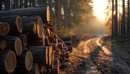 Wall Mural - Detailed close-up of tree stumps in a forest, illustrating the aftermath of logging activities.