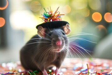 Wall Mural - rat with a small hat on festive event