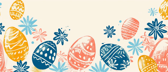 Horizontal Easter doodle floral pattern