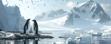 Penguin, Animal, North Pole, Winter, Generative AI, Ice, Antarctica, Wildlife, Bird, Background, Banner, Travel, Living, Group, Family, Cute
