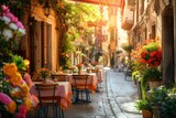 Fototapeta Uliczki - Tipico ristorante italiano nel vicolo storico fiorito