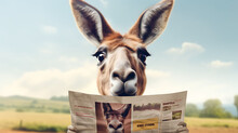 Portrait Of A Funny Kangaroo With A Blank Banner. Copy-space