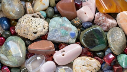  Assorted mix of colorful rocks and gemstone background