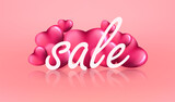 Fototapeta Kuchnia - Happy Valentine's Day sale banner vector. Love card on pink background with 3d cartoon red heart. 14 February illustration.	
