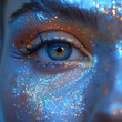 canvas print picture - Auge Make up einer Frau in fantastischer Glitzer Dekoration Visagistik Nahaufnahme, ai generativ