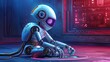 © anna - sad robot in the neon room. Generative AI