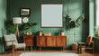© Planetz - modern  room interior with wood furniture, green walls and a photo frame