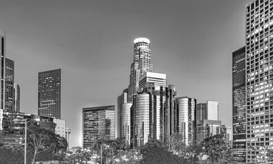 Wall Mural - Los Angeles California downtown financial core at dusk 