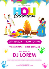 Wall Mural - Vector illustration of Happy Holi Invitation social media feed template