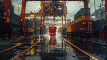 Wall Mural - Global business of Container Cargo freight train for Business logistics concept, Air cargo trucking, Rail transportation and maritime shipping, Online goods orders worldwide