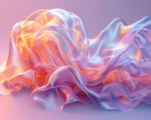 Poster - 3D hyper realism silk cloth floating isolated pale color background. Futuristic cyberpunk reflective holographic flow.