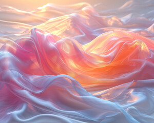 Poster - 3D hyper realism silk cloth floating isolated pale color background. Futuristic cyberpunk reflective holographic flow.