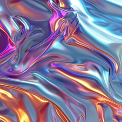 Poster - 3D abstract colorful holographic metallic foil with iridescence background. futuristic cyberpunk hyper realism detailed background.