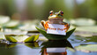 Cute frog holding banner with text. Leap day, one extra day - leap year 29 February 