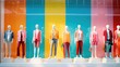 © logonv - A colorful and stylish fashion display with mannequins dressed in trendy outfits, highlighting modern retail and visual merchandising concepts.