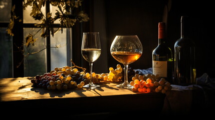 Wall Mural - still life with wine and grapes