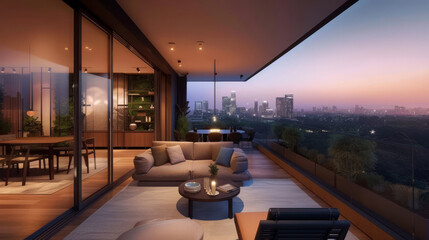 Wall Mural - an apartment living area with a balcony overlooking the city,