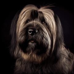 Sticker - Briard Dog Studio Portrait With Intense Gaze and Dark Background