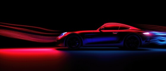 Canvas Print - Sleek Sports Car in Dynamic Light Trails