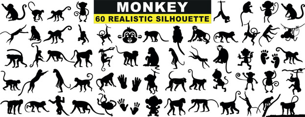 Wall Mural - monkey silhouette collection, 60 unique, realistic poses. ideal for design, vector art, graphics. en
