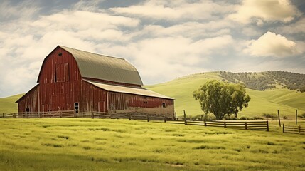 Canvas Print - field barn landscape