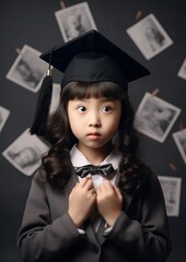 Wall Mural - portrait of a cute asian little girl in a graduation cap