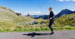 © makedonski2015 - Panoramic photo of a man training on the background of a mountain landscape.